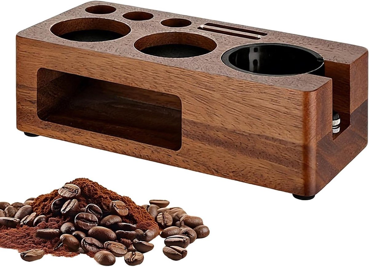 Koffie Tamping Station Espresso Organizer Koffie Bereiden Massief Hout 24 x 11.4 cm Walnoot