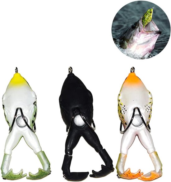 Kikker Kunstaas Set - 3 Stuks Siliconen Dubbele Propeller Zacht Plastic, Voor Zeebaars Vissen, Onkruidloos Voor Bass en Snoek van kikker — afbeelding 5