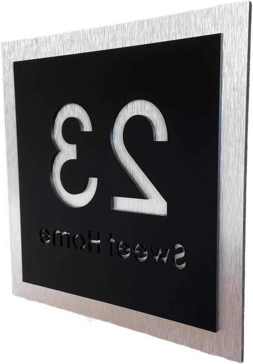 Huisnummer Plaat - Adres Bord - Huis Identificatie - Aluminium Legering - 25x25CM - Zwart Zilver
