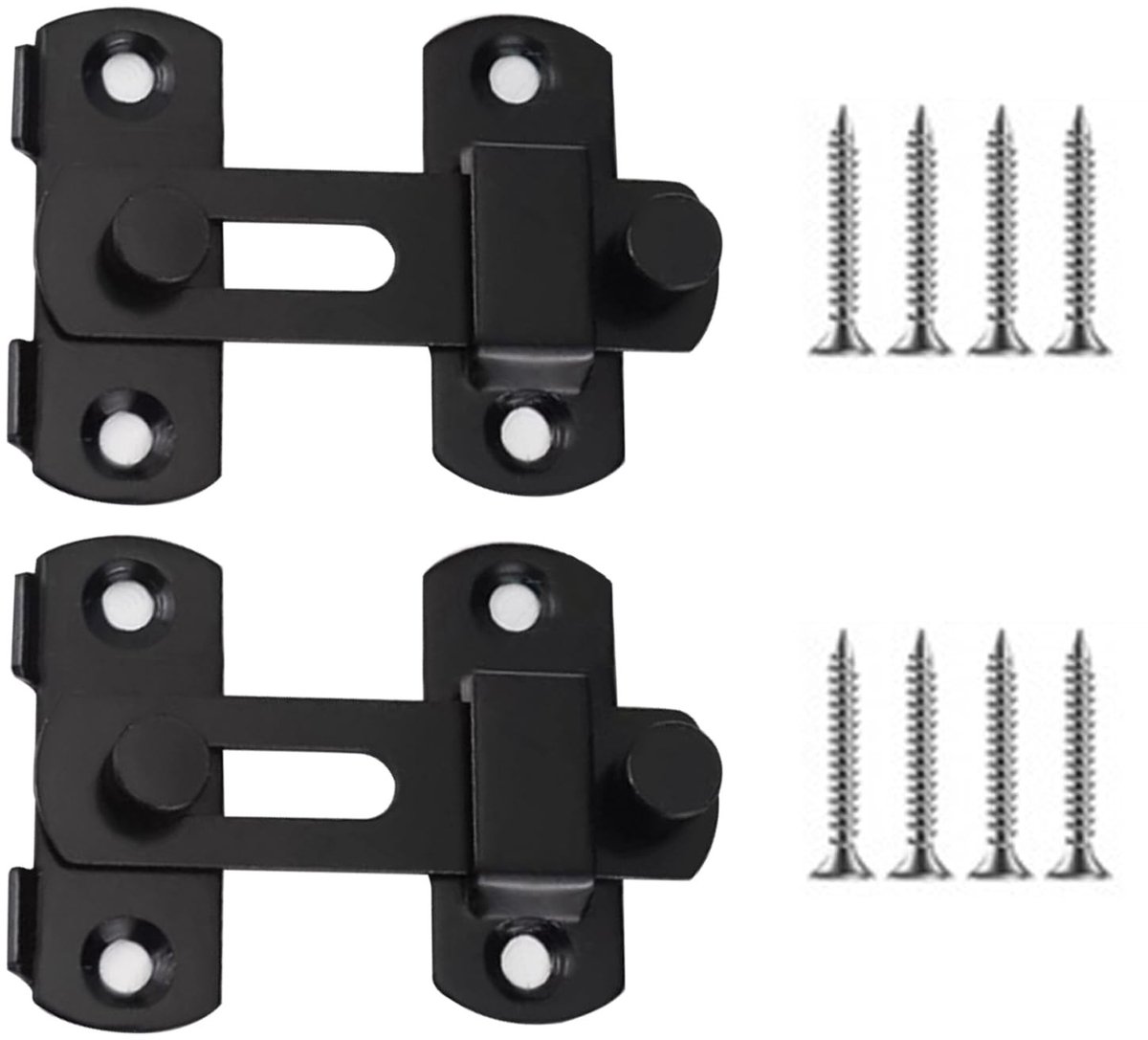 Dailygoods- Schuifslot Zwart - Deurgrendel - Roestvrij Stalen Vergrendelingsslot - Veiligheidsdeurgrendel - 2 Stuks - 7 × 5 × 1,4 cm