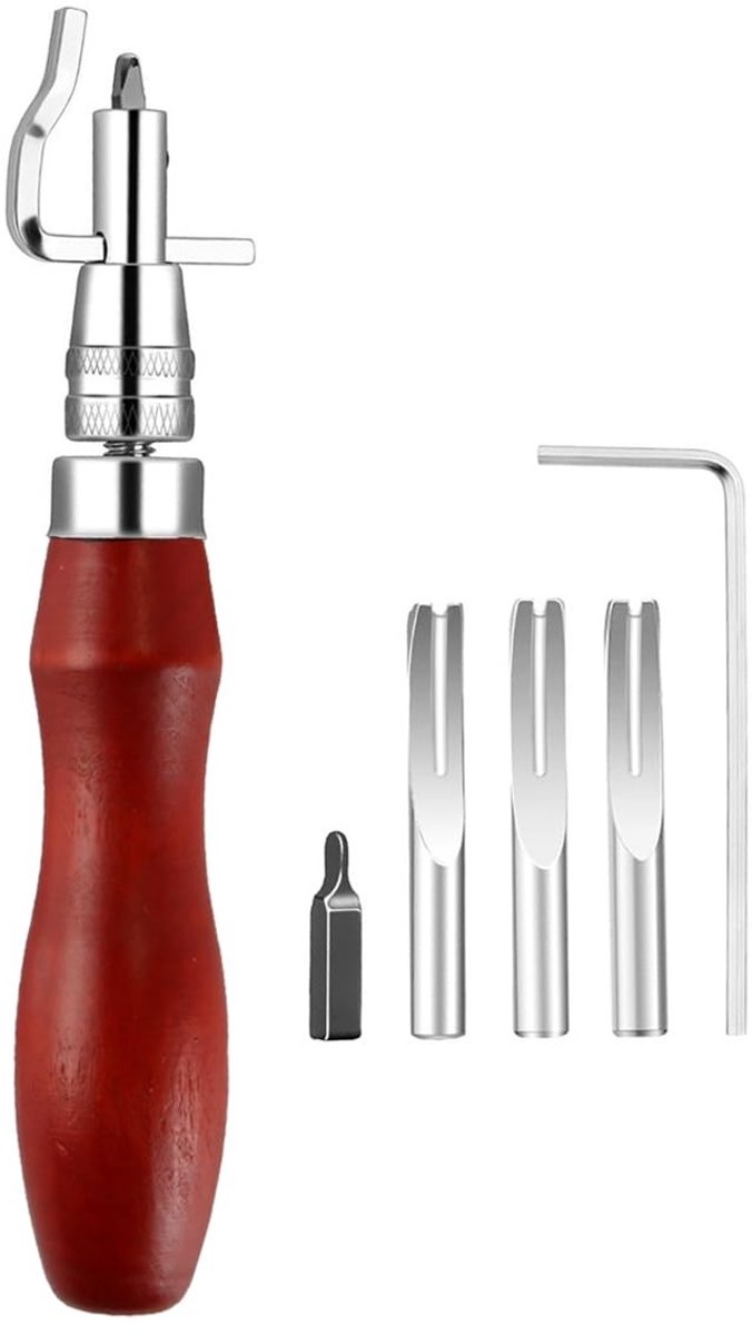 Dailygoods- Stikfrees Professionele 7-in-1 Set - Verstelbare Vouwrandfrees - Leernaai/Groeffrees - Gereedschap voor Lederbewerking - Stalen Kop - Inclusief 6 Gereedschapskoppen - Leerbewerkingsgereedschap