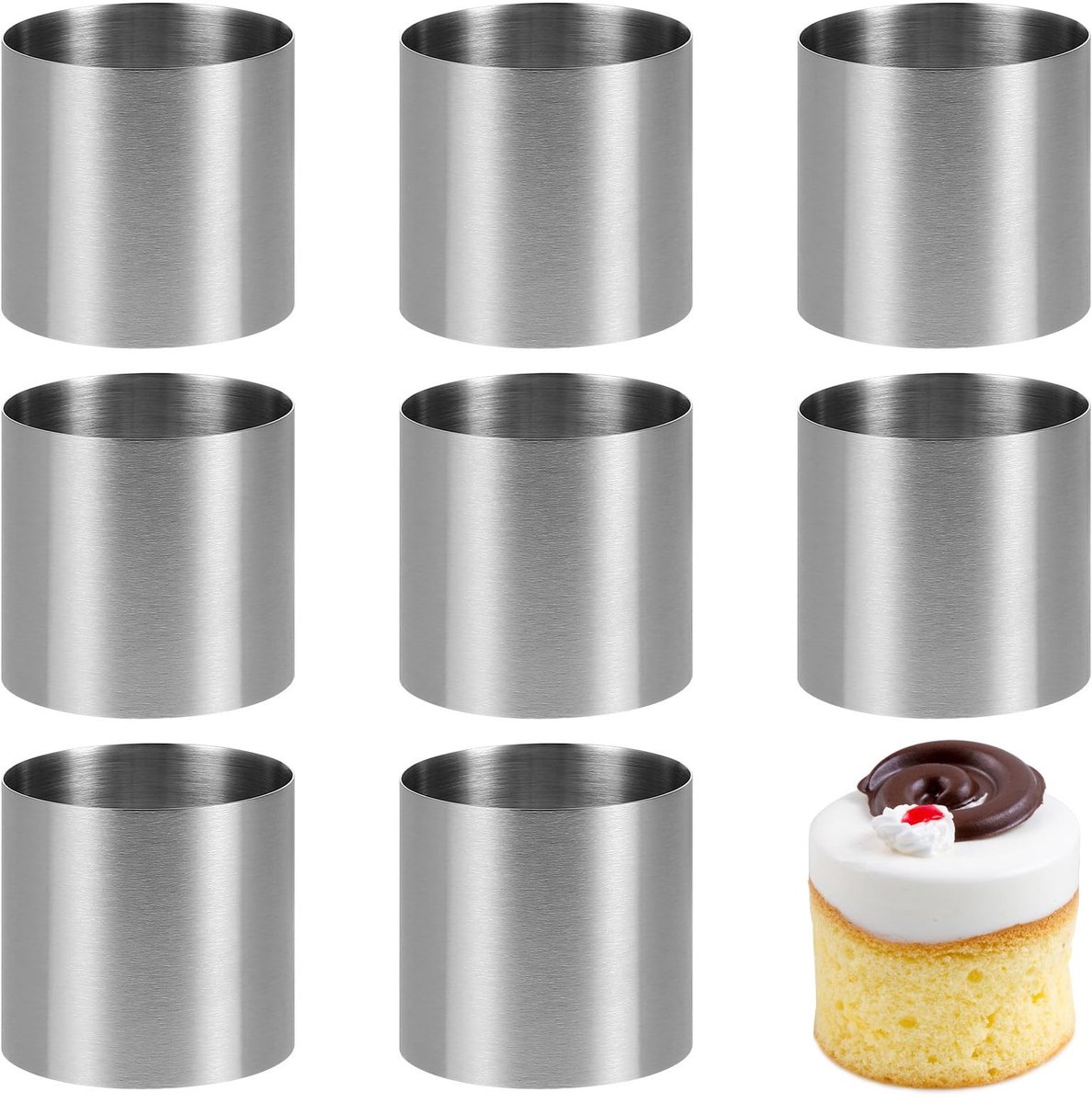 Dailygoods- Mousse Ringen - Set van 8 Stuks - Dessertringen - Roestvrij Staal - Mini-Taartring - 5 x 5 cm - Geschikt voor Desserts - Dessertring