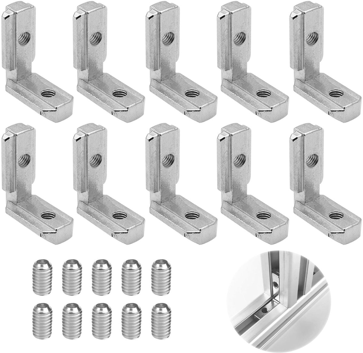 Dailygoods- Hoekverbinder 90° L-vorm - Aluminium Profielconnector - Zinklegering - 10 Stuks - Inclusief Schroeven - Afmetingen 31x15,1x37 mm