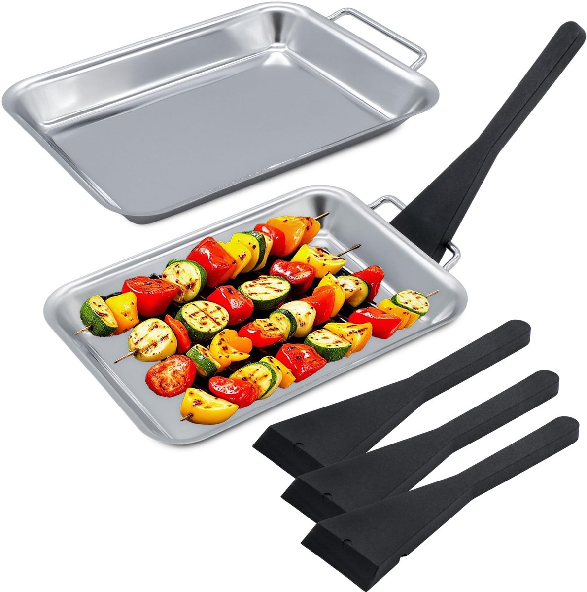 Dailygoods- Grillpannetjes 6-delig - Roestvrijstalen Pannetjes - Kunststof Schrapers - Barbecue-accessoires - Serveerpannetje met Handvat - Geschikt voor Levensmiddelen - Barbecuepannetjes