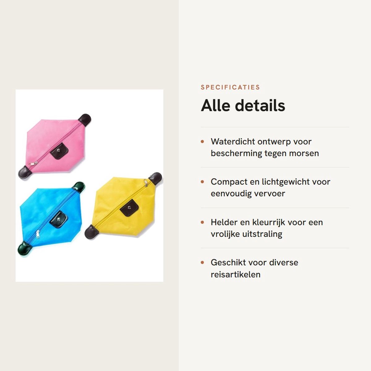 Dailygoods- Reistasset 3-delig - Waterdichte Toilettas - Opvouwbare Opbergtas - Make-up/Toiletartikelen - Cosmetica/Accessoires - Stijlvol en Functioneel