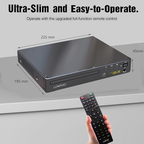 Compact DVD Player for TV - Small CD/DVD Player Codefree, with HDMI (1080p HD Upscaling) / AV/Coaxial Output, USB Input & MIC Output, (with HDMI Cable 1.5m) — afbeelding 4