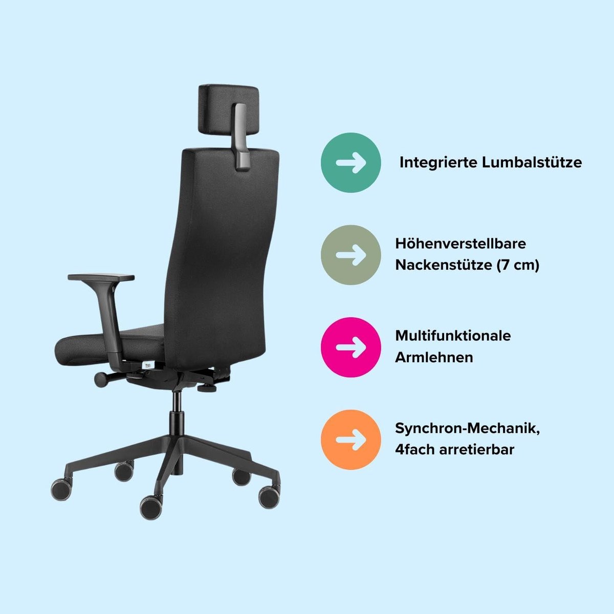 Bureaustoel Ergonomisch met Hoofdsteun en 4D Armleuningen – House&Garden Executive Pro Ergonomische Kantoorstoel – Verstelbare Lendensteun, Hoge Rugleuning, Draaibaar, Professionele Thuiswerkstoel voor Kantoor en Home Office – Zwart