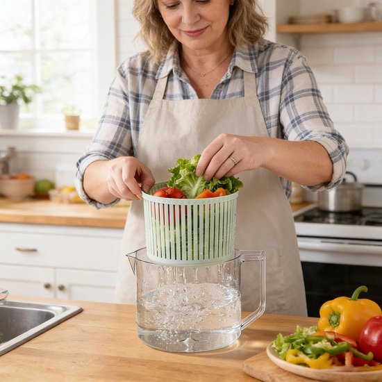 Slacentrifuge - Groentewasmachine - Salade Drogen - Efficiënte Waterafvoer - 235 x 195 cm - Wit — afbeelding 2