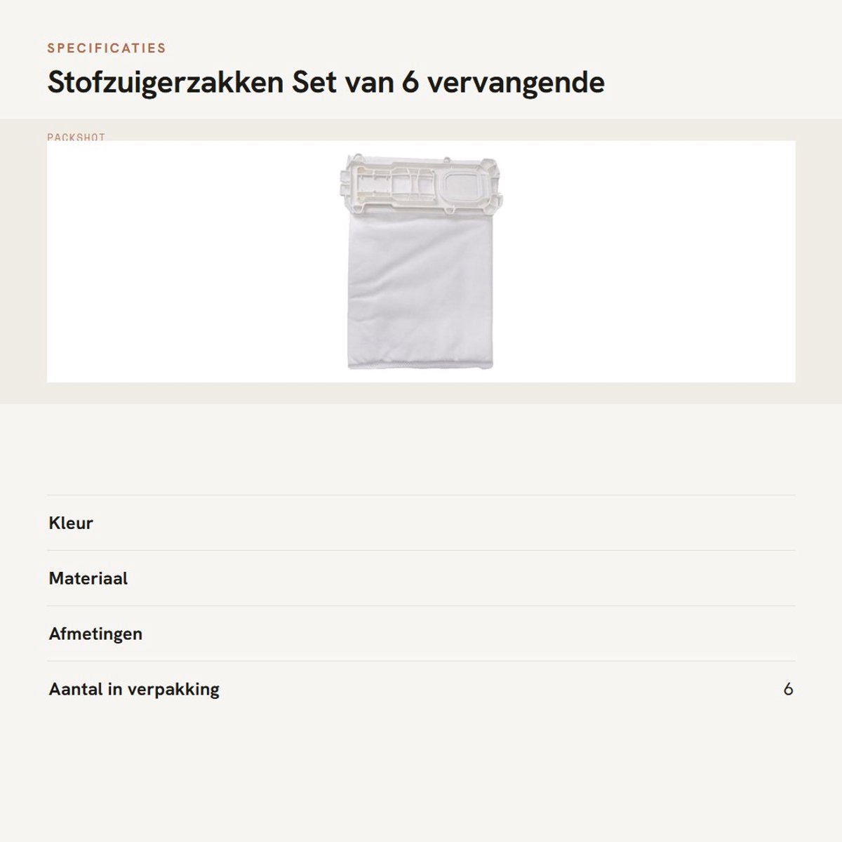 Dailygoods- Stofzuigerzakken Vervangend - Set van 6 - Geschikt voor Vorwerk VK135/VK136/FP135/FP136 - Niet-geweven stoffen - Verbeterde filtratie - Duurzaam - Stofzak