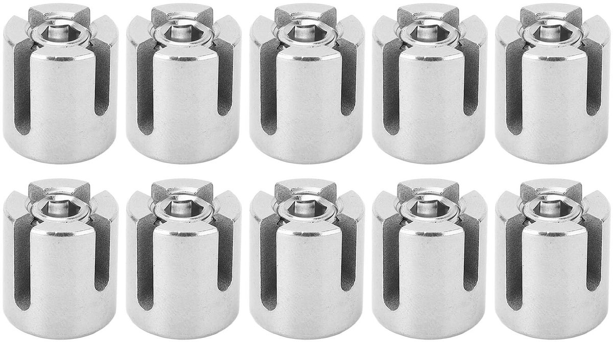 Dailygoods- Kruiskabelklem Roestvrij Staal 316 - 10 Stuks - Hoge Sterkte - Eenvoudig te Installeren - Relingklembevestiging - Compact Formaat - Kabelrailklem