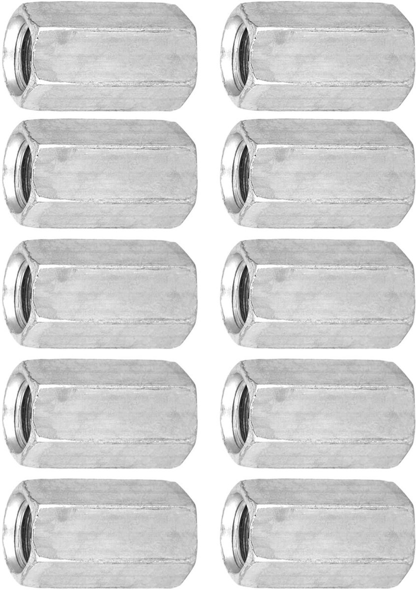 Dailygoods- Staafmoer M8*20 - Zeskantmoer - Koolstofstaal - Gegalvaniseerd - 10 Stuks - Hoge Sterkte - Moeren