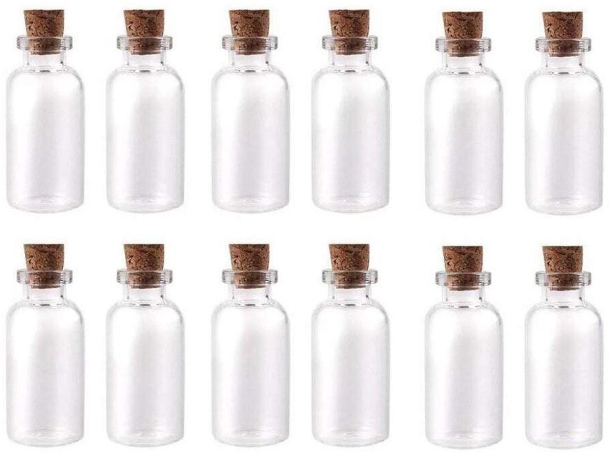 Dailygoods- Wensflesjes 12 Stuks - Glazen Flesjes met Kurk - Decoratie - Berichten - DIY Projecten - Capaciteit 15 ml - Lichtgewicht