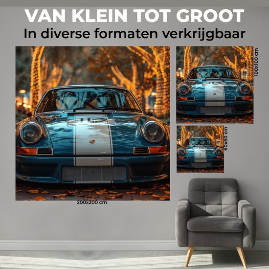 Muurdecoratie Porsche 911 Klassiek Blauw - 60x60 cm - Wanddecoratie Auto - Schuttingdoek - Tuindecoratie - Tuindoek - Tuinposter