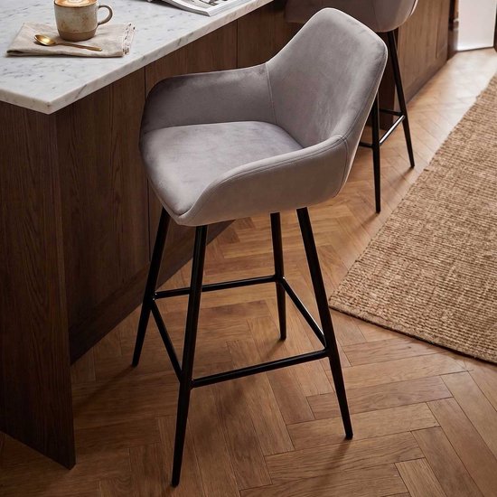 Lot de 2 chaises de bar Amman 65cm - gris - Rousseau - Meubles d'assises - Gris - Velours|Métal - Meubles d'assises