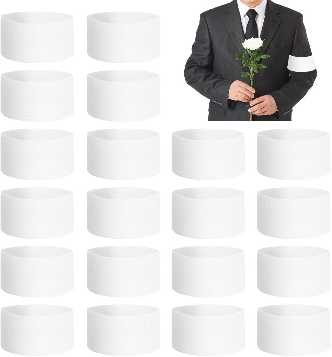 Dailygoods- Rouwarmband 20 Stuks - Elastische Verstelbare Armbanden - Witte Begrafenisbanden - Duurzaam Polyester/Lattex - Multifunctioneel Gebruik - Herinneringsarmband