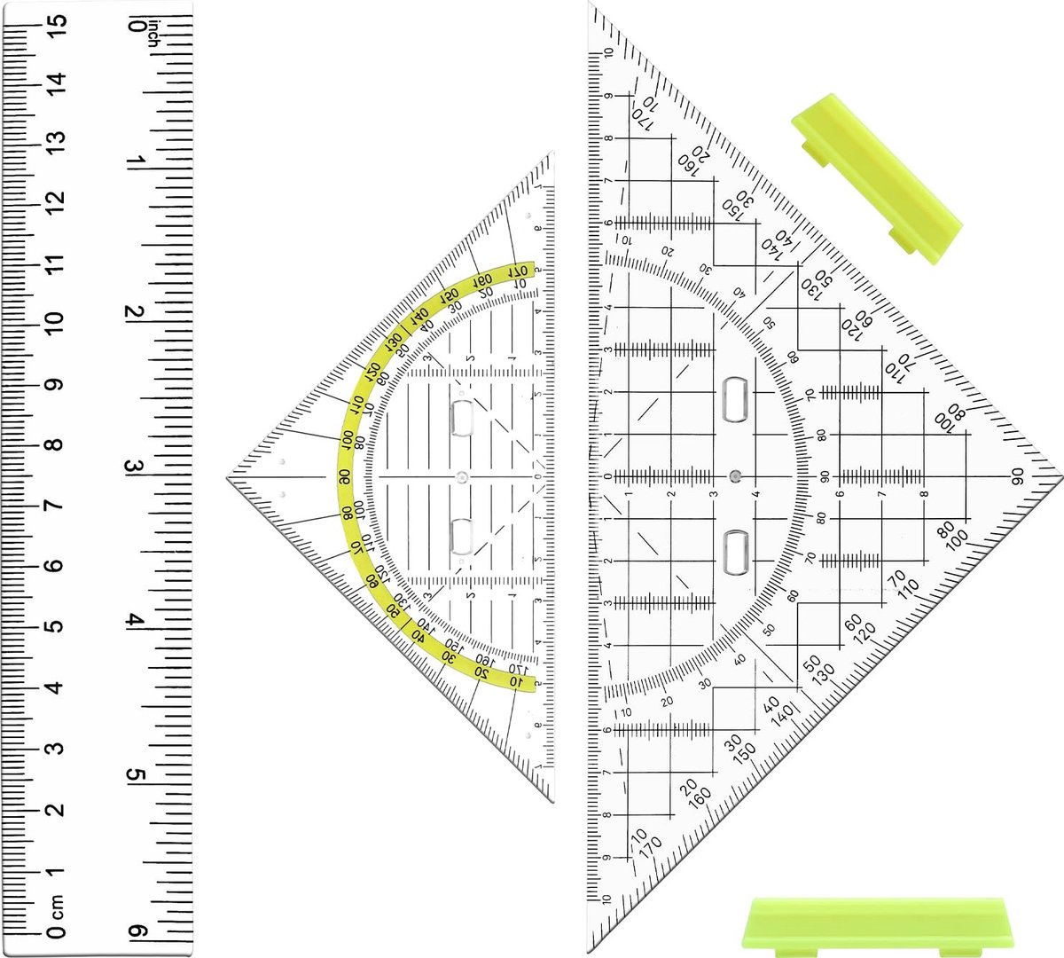 Dailygoods- Geodriehoek met Handvat - Geometrieset - 2 Stuks - 15 cm - Antislip - Lichtgewicht - Kunststof - Meetinstrument