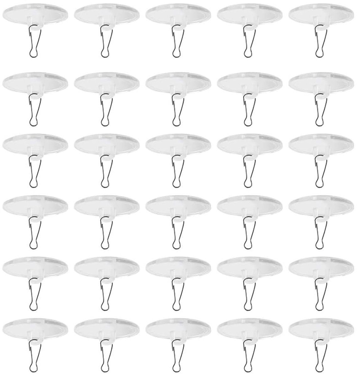 Dailygoods- Plafond Haken 30 Stuks - Zelfklevend - Ronde Zuignap - Kunststof - Roestvrij Staal - Eenvoudig te Gebruiken - Haakjes