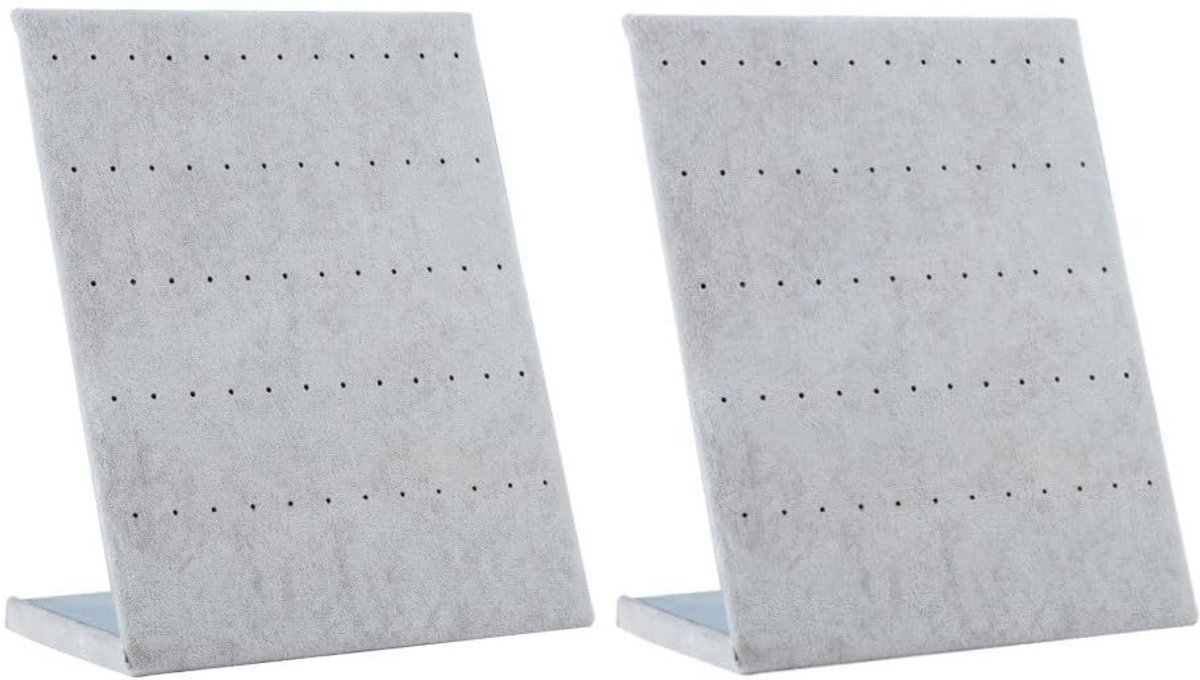 Dailygoods- Oorbelhouder 60 Gaten - Fluwelen Oorbellenrekje - L-vormige Organizer - Display voor Sieraden - 2 Stuks - Grijs 20 x 10 x 24 cm - Oorbelstandaard