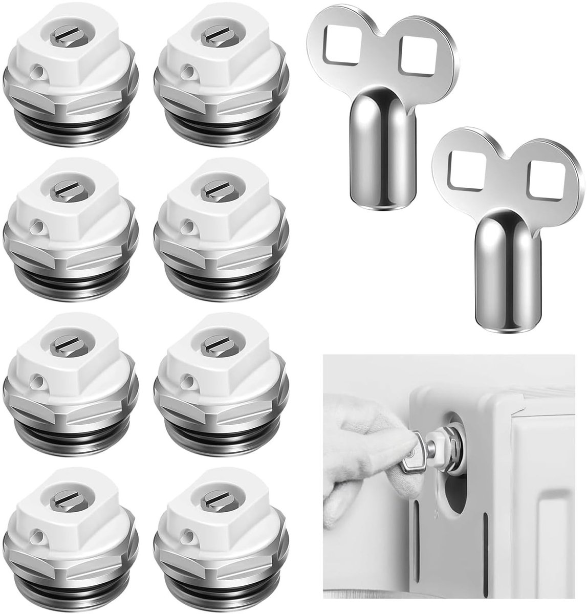 Dailygoods- Radiatorontluchtingsventiel 1/2 inch - 8 Stuks - Ontluchtingssleutels - Messing - Draaibare kunststof kop - Metalen uitlaatventiel - Ontluchtingsventiel