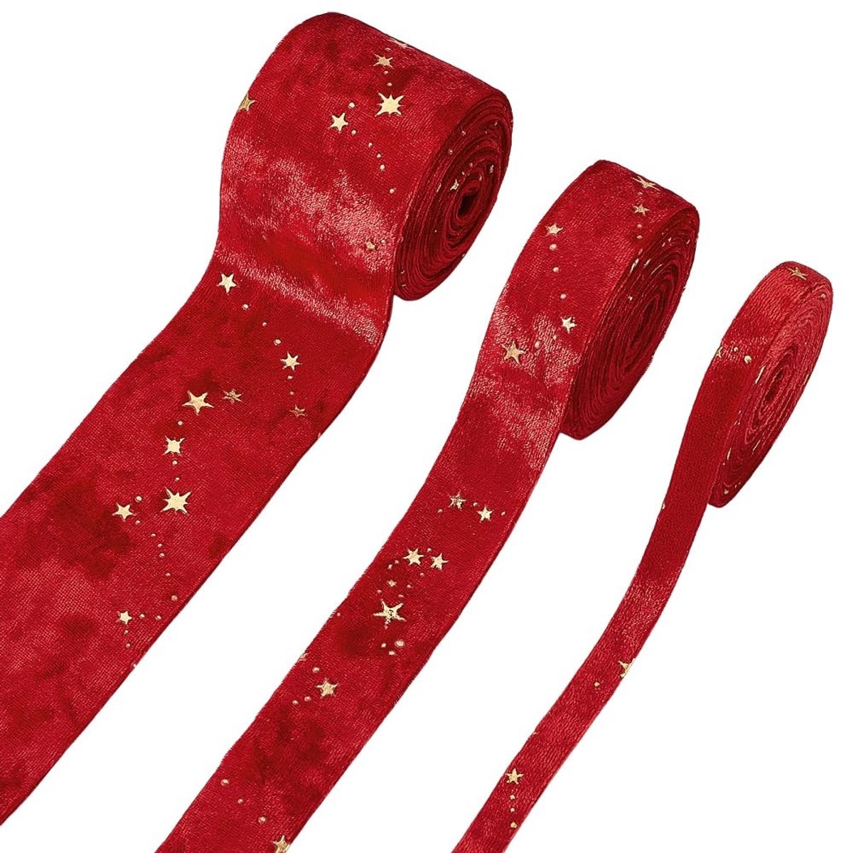 Dailygoods- Fluwelen Lint - Dubbelzijdig - Sterpatroon - Decoratie Lint - Cadeauverpakking - Bruiloftsdecoratie - 3 Rollen van 2,19 Yards - Decoratielint