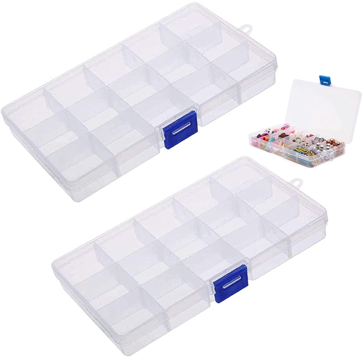 Dailygoods- Opbergdoos Transparant - Opbergdoos met Deksel - Opbergdoos met Vakjes - Opbergdoos Plastic - 2 Stuks - Lichtgewicht en Duurzaam - Opbergdozen