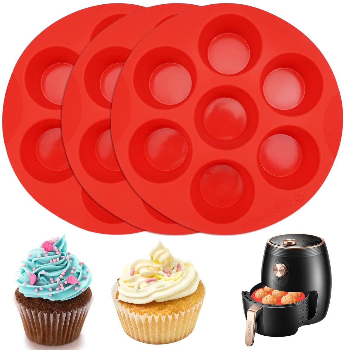 Dailygoods- Siliconen Muffinvorm 7 Kopjes - Muffinvorm voor Airfryer - Mini Muffinvorm - Antiaanbaklaag - Duurzaam en Veilig Materiaal