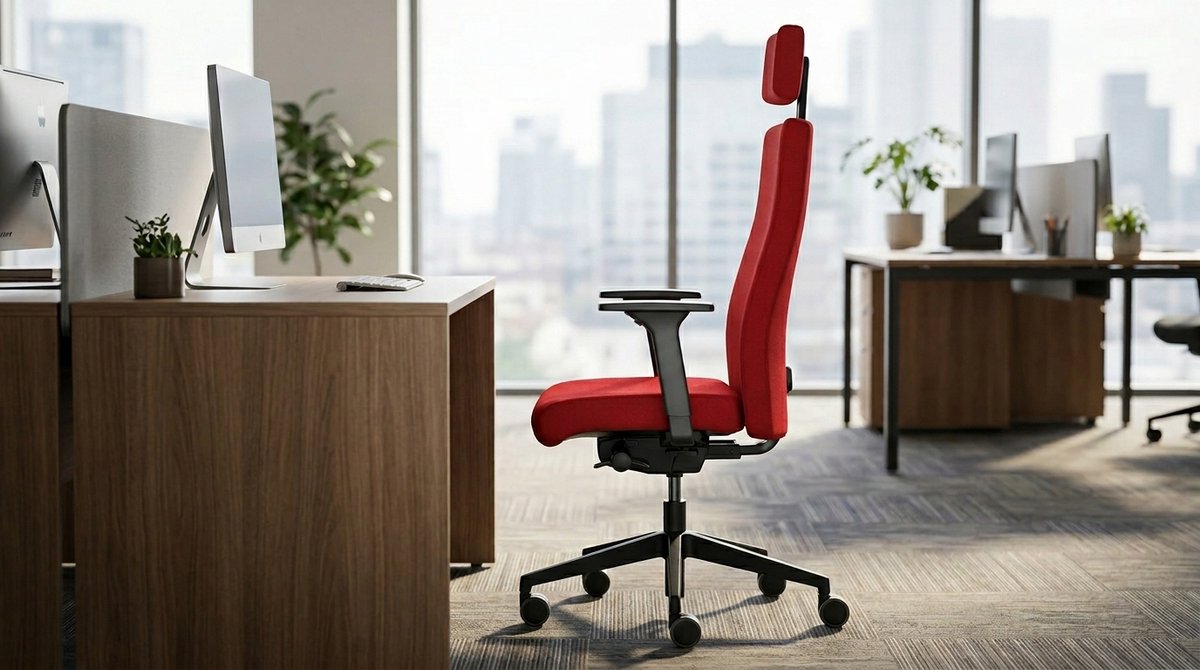 Ergonomische bureaustoel House&Garden Comfort Pro SK 9246 – met hoofdsteun, 4D armleuningen & lendensteun – verstelbare rugleuning – 150 kg draagkracht – kantoorstoel voor thuiswerken en kantoor (Robijnrood)