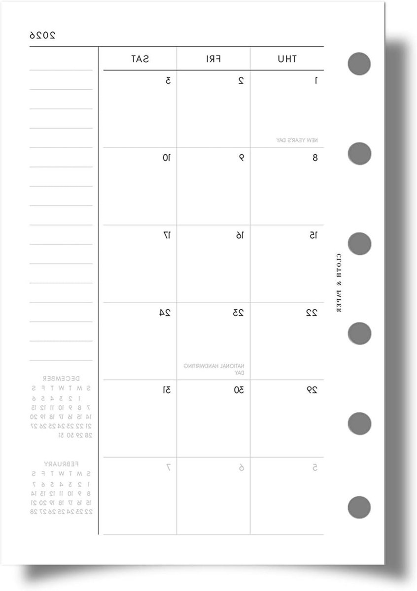 Maandelijkse Planner Inserts - Kalender Vullingen - Planning Maken - Zondag Start - A5 Formaat - Wit