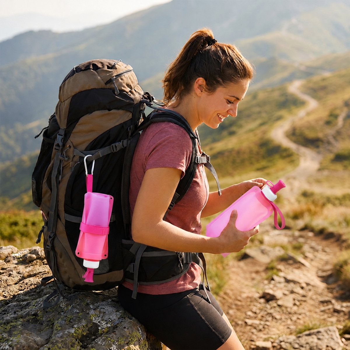 Outdoor opvouwbare draagbare waterfles met karabijnhaak & Verstelbare Schouderriem - 550ml - Herbruikbare sportbidons voor wandelen reizen - Voedselveilig siliconen - temperaturen van -40 °C tot 250 °C — cadeau in Sport & Outdoor - foto 8