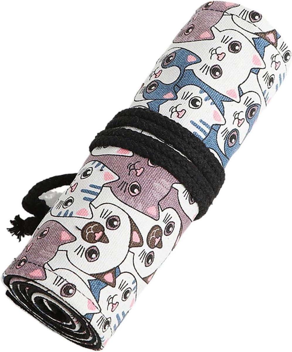 Potlood Roll Tas - Etui Organizer - Schrijfgerei Opbergen - Grote Capaciteit - Tot 72 Gaten - Kat Design