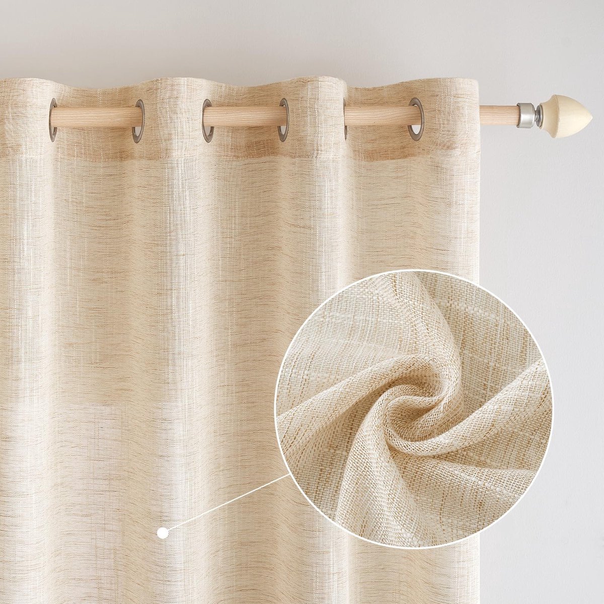 Voile gordijn - Lichtdoorlatend - Set van 2 - Lichtbeige - Decoratief gordijn - Geschikt voor woonkamer en slaapkamer