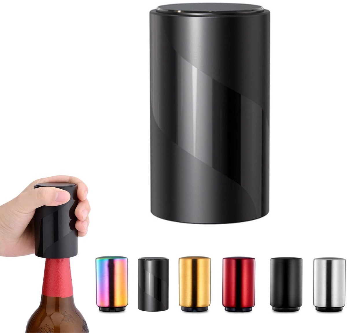 Dailygoods- Bierflesopener Magnetisch - Push Down Flesopener - Keukengadget voor Mannen - Biergeschenk - Roestvrij Staal - Compact 8,6 cm x 5,2 cm