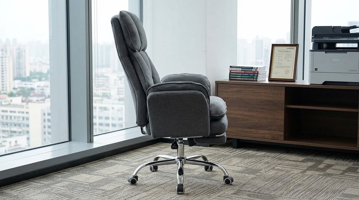 Ergonomische bureaustoel – House&Garden Luxe Samt Gaming Stoel Grijs – met 135° Ligfunctie, Verstelbare & Klapbare Armleuningen, Inklapbare Voetsteun, Brede Zitting voor Kleermakerszit – Chefsessel met Hoofdsteun & Tot 150 kg Belastbaar