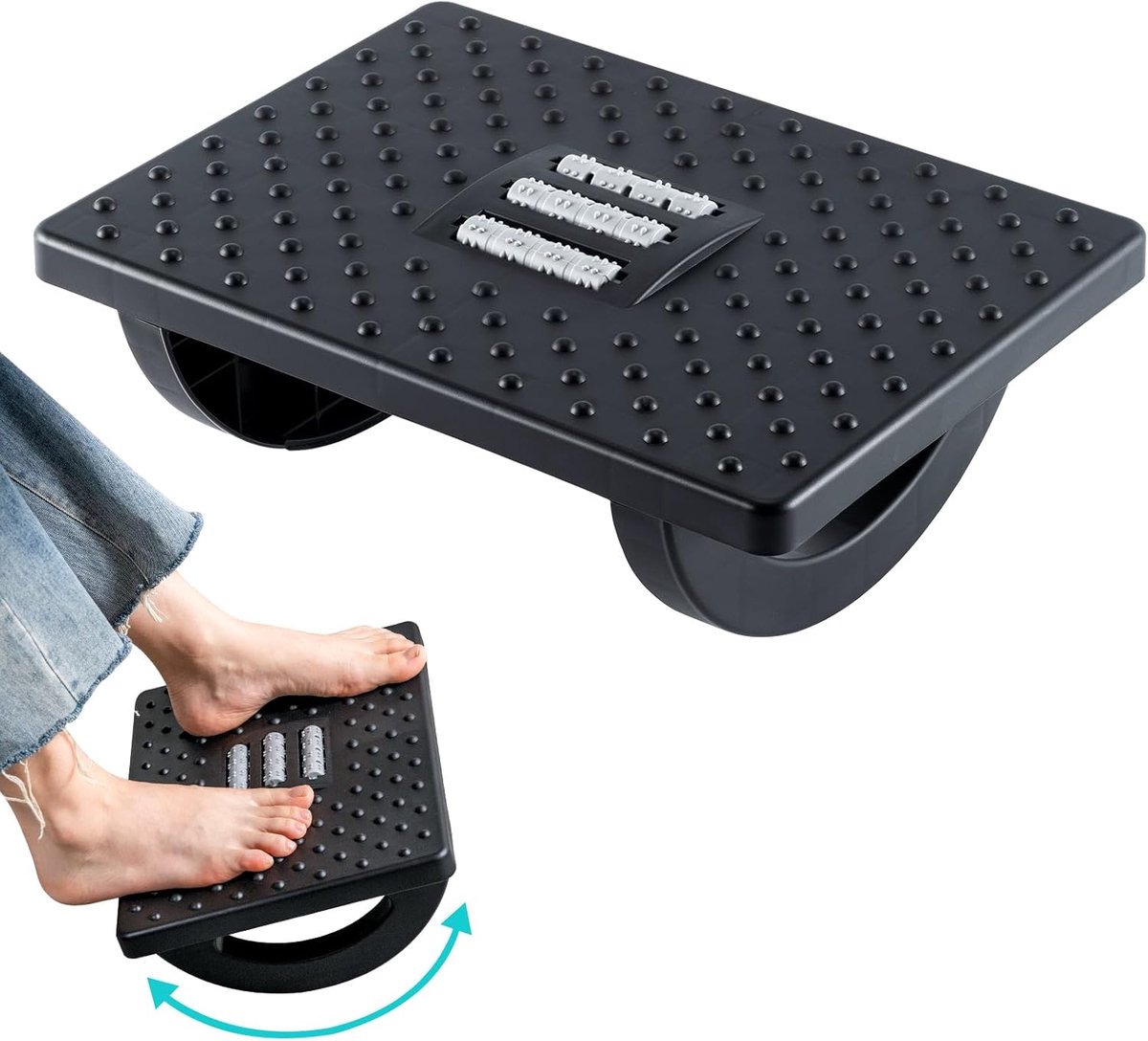 Ergonomische Voetsteun - Voetenbank Bureau - Zithouding Verbeteren - Draaibare Halfronde Basis - 6 Hoogte-instellingen - Zwart