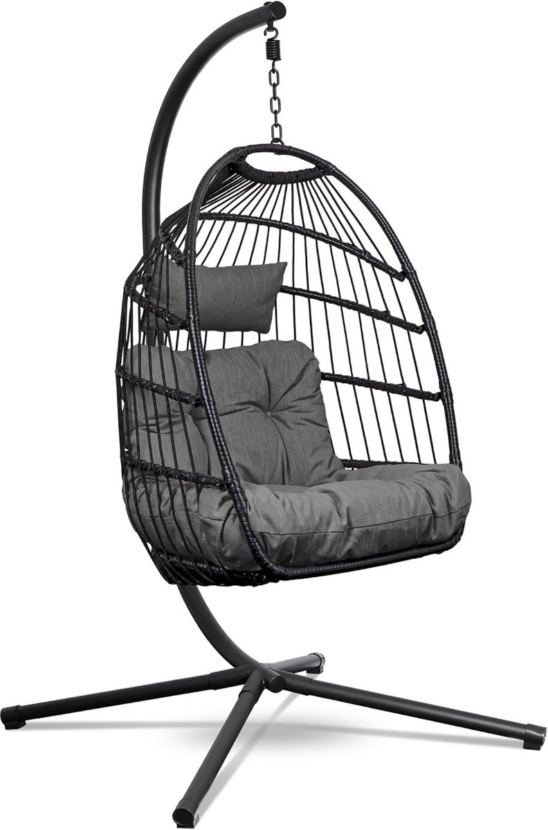 Swoods Egg Hanging Chair – Hanging Chair with Stand – For Indoor and Outdoor – Incl. Cushions – Egg Chair – Cocoon – Egg Chair – Up to 150 kg - Dark Grey