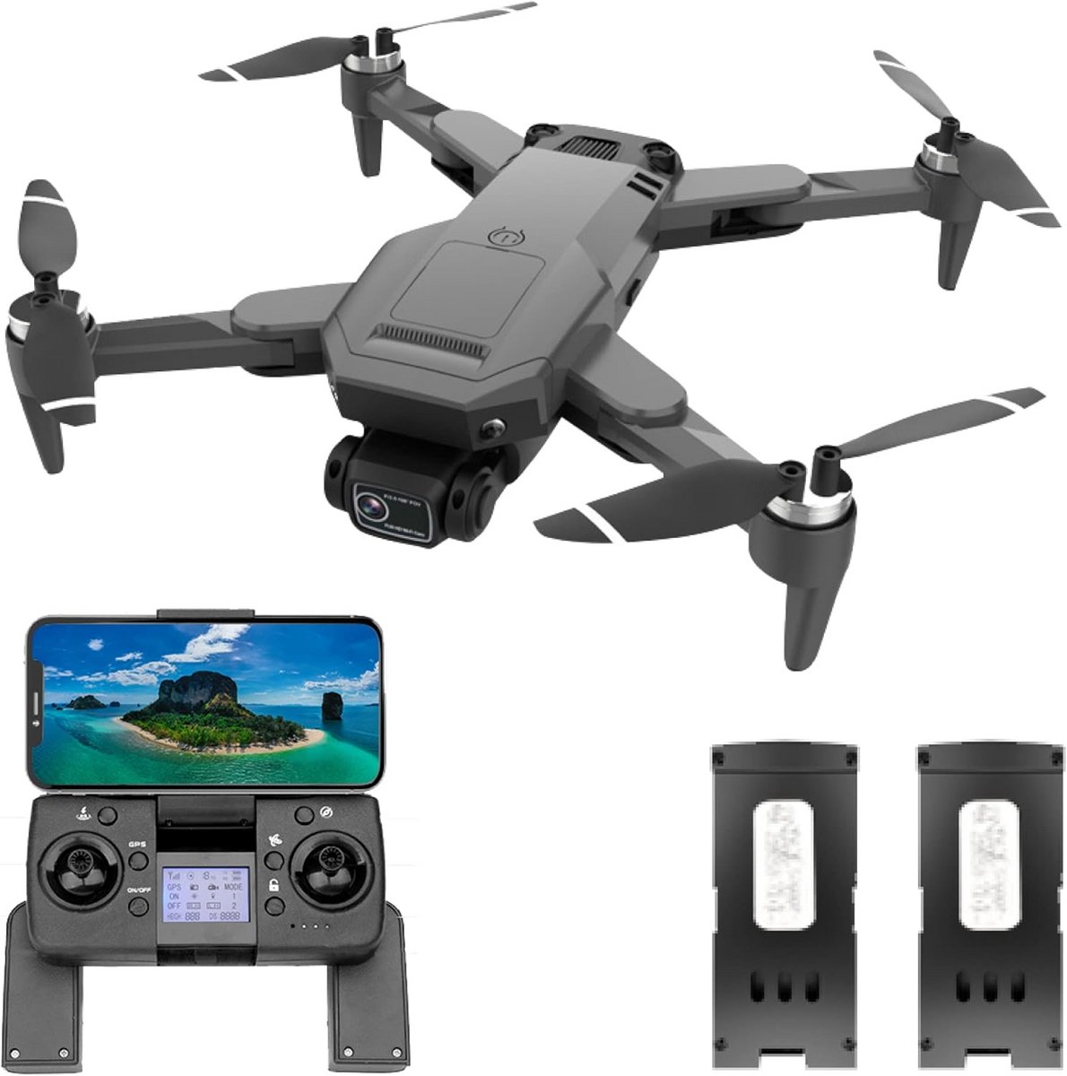 Drone met Camera - Mini Drone - Luchtbeelden Maken - GPS en Dubbele Camera - 15x15x8 cm - Grijs