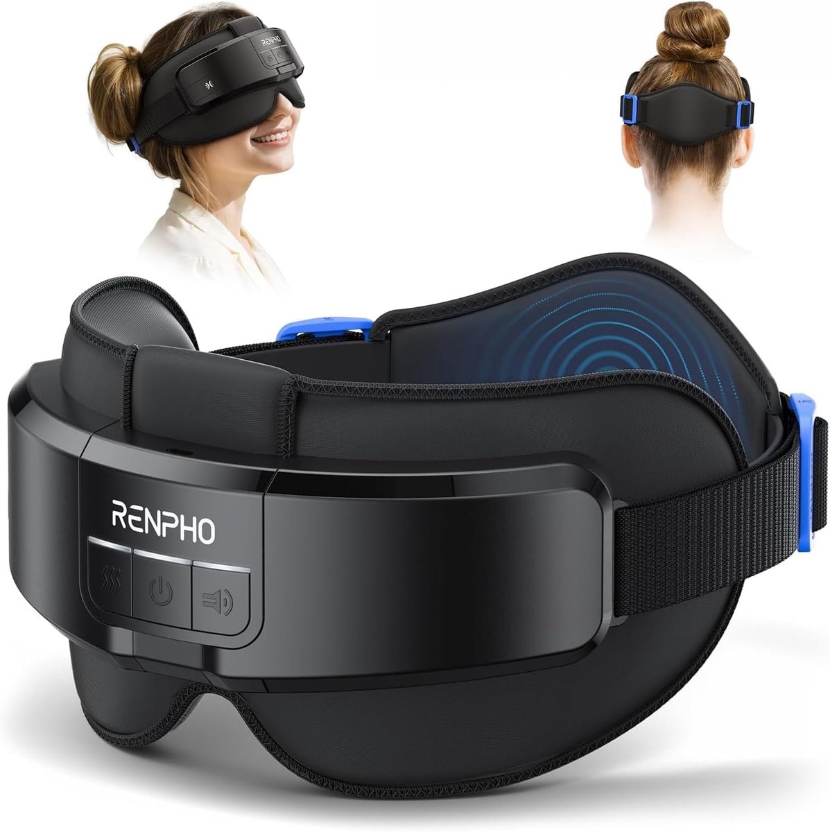 Hoofd en oogmassage - Hoofdhuid stimulator - Stress ontspanning - Instelbare warmte - 549-67 cm hoofdomtrek - Zwart