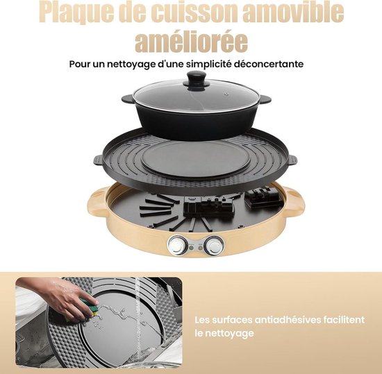 Elektrische Tafelgrill - Hot Pot - Gezellig Eten - Dubbele Temperatuurregeling - 44 cm Diameter - Wit — afbeelding 5