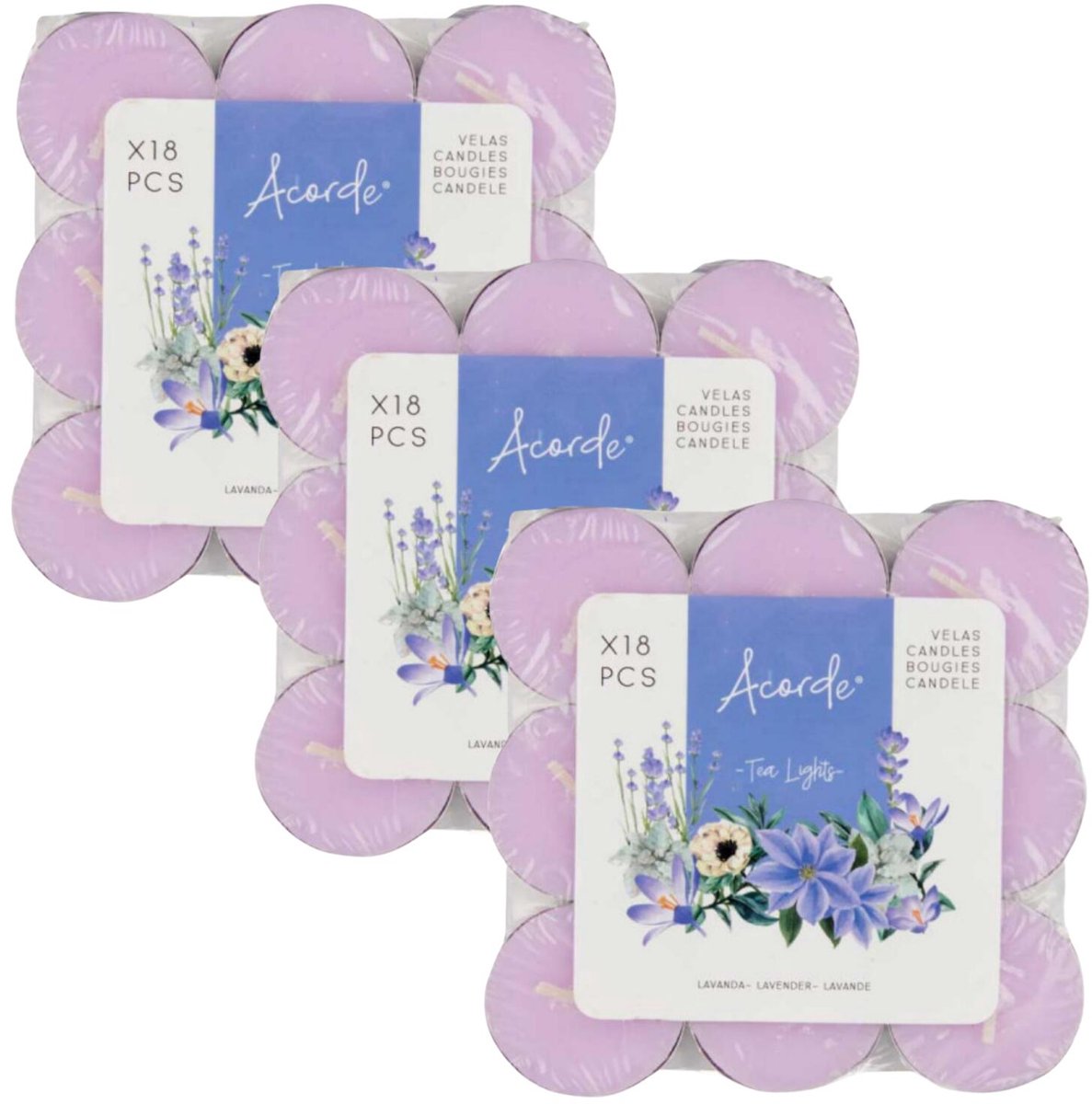 Atmosphera Acorde theelichtjes - lavendel geur - 54x - paars - waxinelichtjes/geurkaarsen - 3 branduren Lavender paars