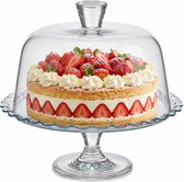 Pasabahce Taartplateau op voet - glas - 26 x 26 cm - met deksel - cakevorm/gebaksschaal