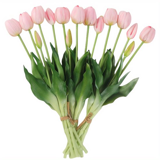 Real Touch Tulips - Ligth Pink - Real Touch Tulpen - Licht Roze - Tulpen - Kunstbloemen - Kunst Tulpen - Kunst Boeket - Tulp - 40 CM - Zijden Bloemen - Latex Bloem - Bruiloft - Voorjaar - Lente