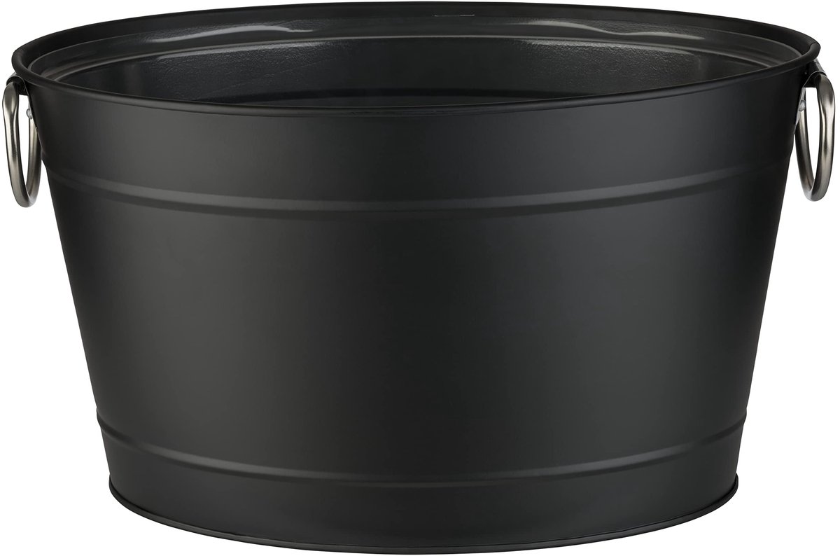 APS-Germany® Wijnkoeler met Lekbak en Handvaten - IJsemmer - Bierkoeler - Champagne koeler - Champagne Emmer - Metaal - Zwart - 11 Liter - 40x28x22 cm