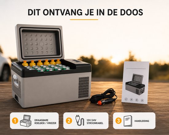 Jurrys Draagbare vriezer - 60cm x 26cm x 32cm - Autovriezer - Camping - Lichtgewicht - 15L - Mini koelkast - 45W - 12/24 Volt - Grijs - Outdoor - koelen tot -20 van Jurrys — afbeelding 2