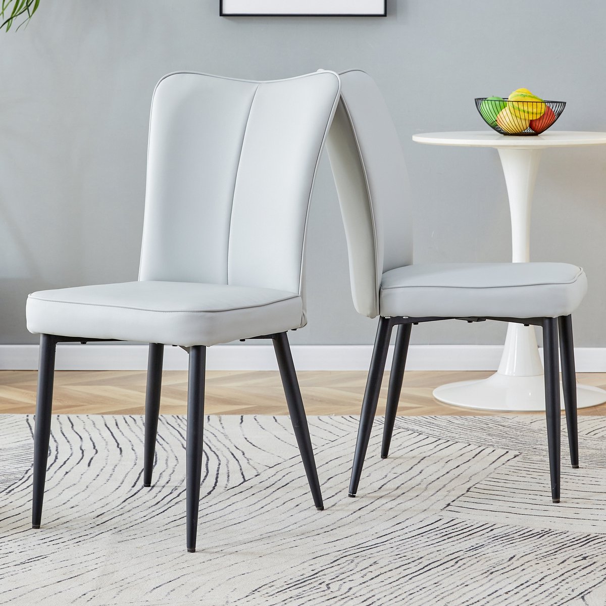 Clruro Eetkamerstoel - 2-delige set - 89cm moderne PU stoel - kantoor restaurant - PU + metaal - lichtgrijs / zwart Zwart, lichtgrijs