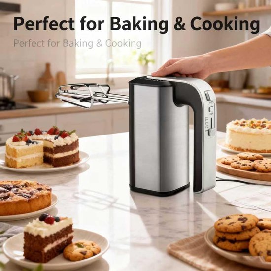 Elektrische Handmixer - Keukenmixer Beslagmixer - Bakken en Koken - 5 Snelheden Turbofunctie - 800 W - Zilver — afbeelding 4