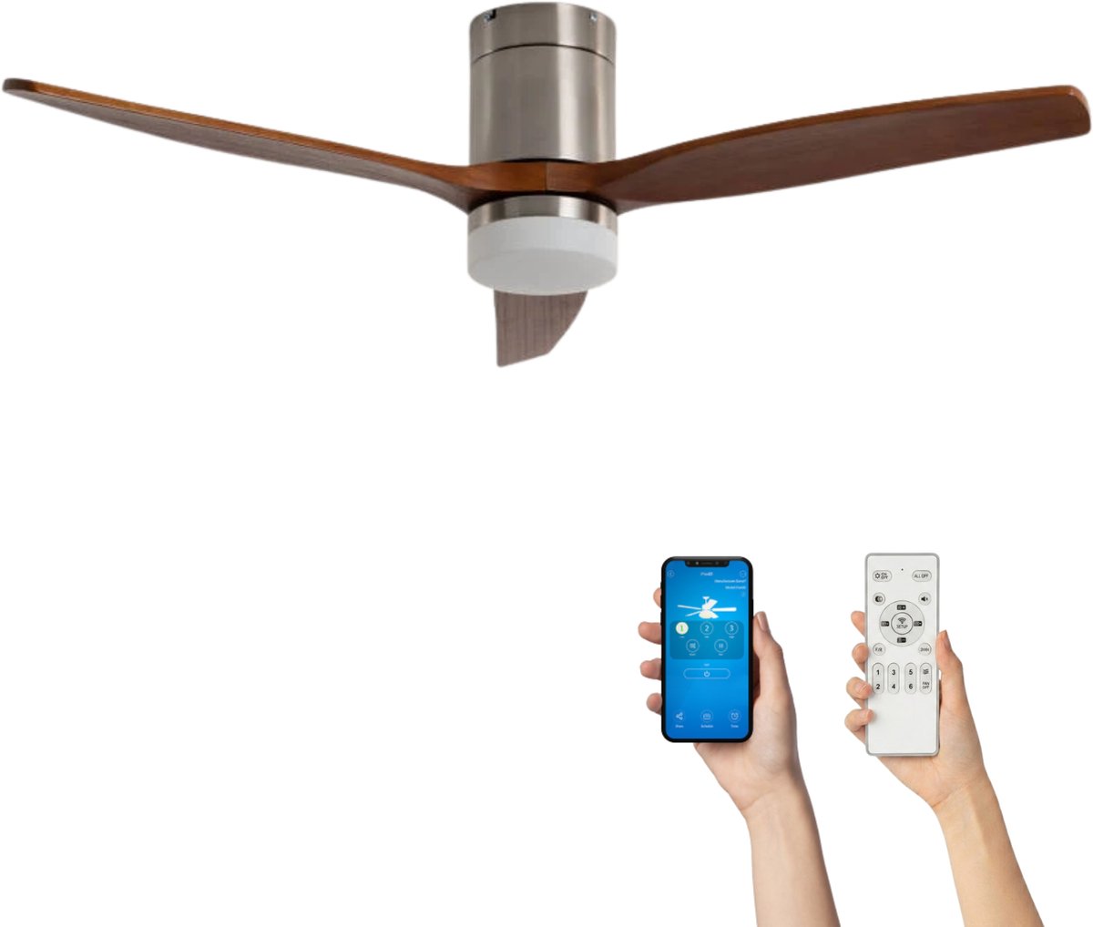 Fantiluxe - Filip - Plafondventilator met verlichting - Zilver - Ø132cm - Afstandsbediening - Met lamp - Plafond ventilator - Slaapkamer