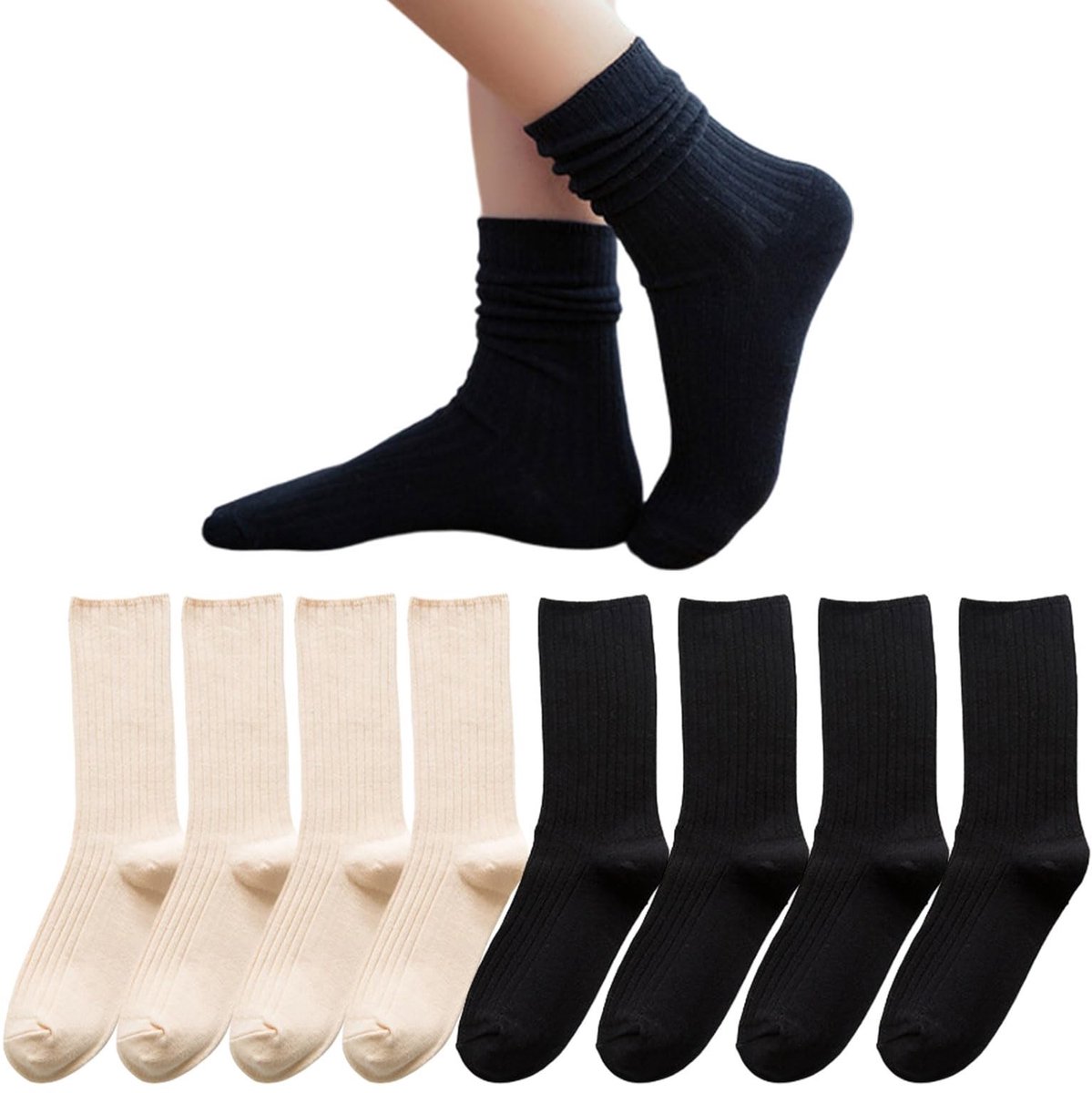 Dailygoods- Damesokken 4 Paar - Ademend - Zacht - Slouch - Kuitlange Sokken - Gebreide Sokken - Comfortabel Materiaal - Kousen