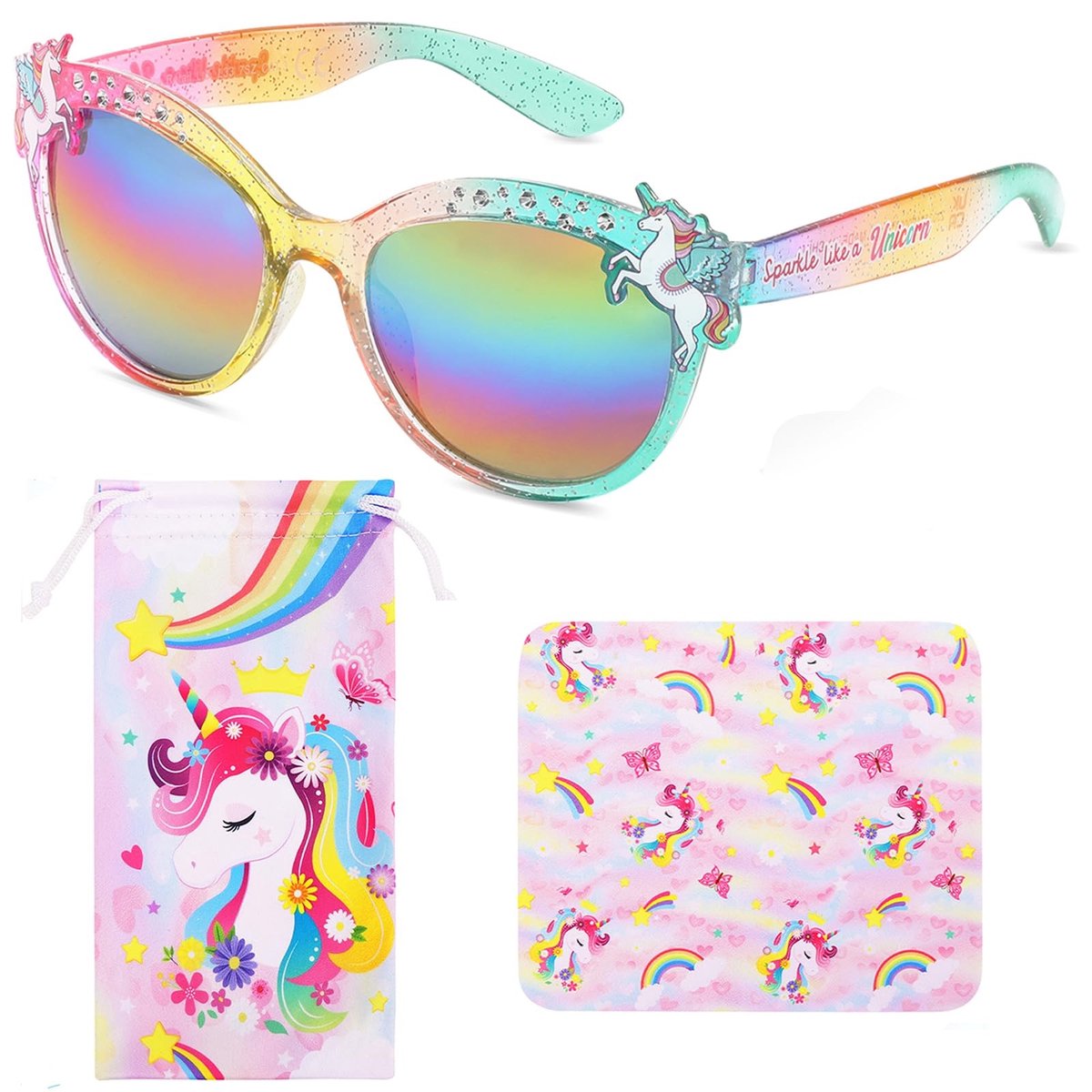 Dailygoods- Zonnebril voor Meisjes - Eenhoorn Design - UV-Bescherming - Zachte Bril - Lichtgewicht - Met Etui - Kinderen Zonnebril