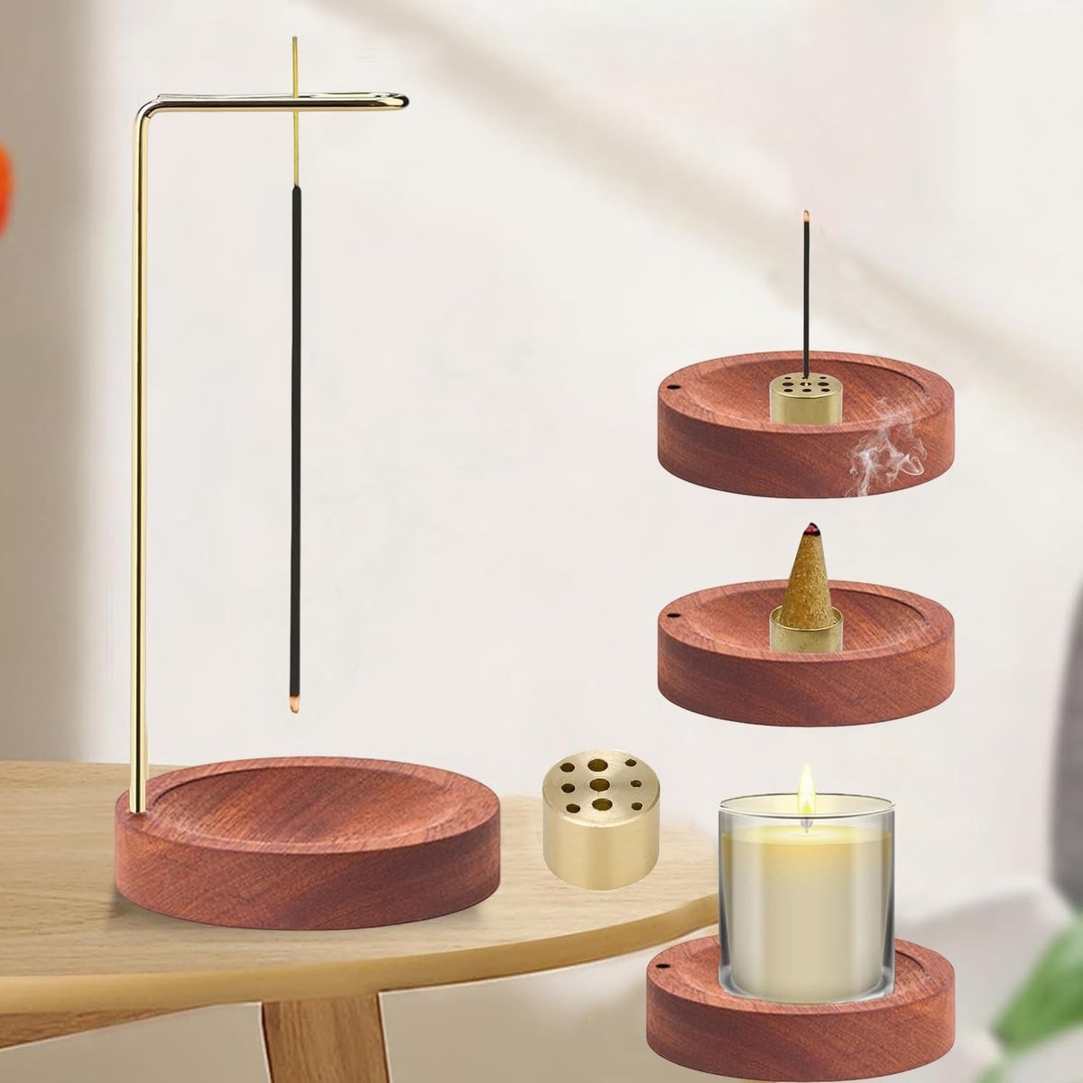 Dailygoods- Wierookhouder 2-in-1 - Houten Wierookbrander - 9 Gaten - Geschikt voor Wierook Stokjes - Decoratief - Meditatie