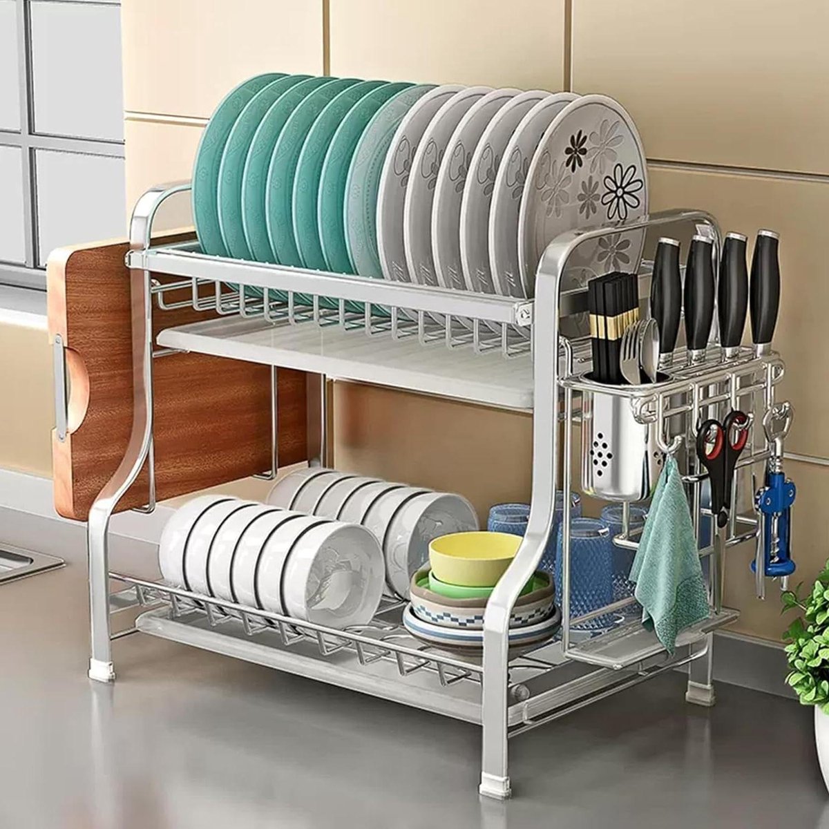 Afwasrek Boven Gootsteen - Droogrek Keuken - Keuken Organiseren - 3 Laags Roestvrij Staal - Verstelbaar - Zilver
